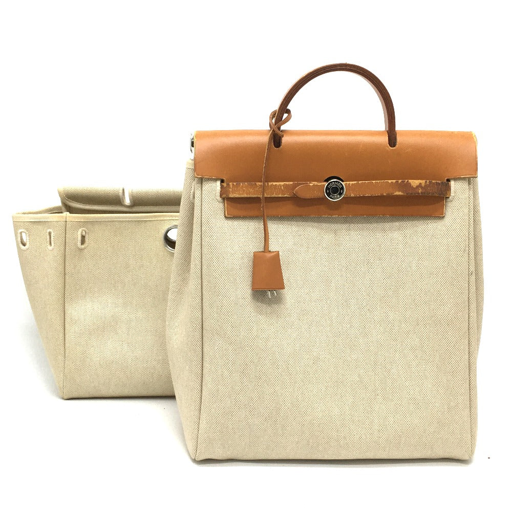 HERMES Backpack Leather/Toile GM beige With replacement bag Herbag add PM Women