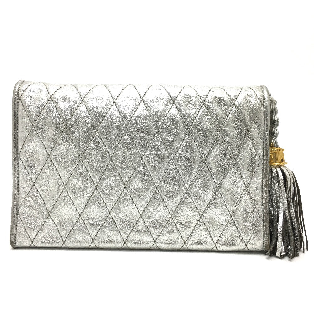 CHANEL Shoulder Bag leather Silverx Gold Metal quilting matelasse Fringe CCCOCO Mark Women