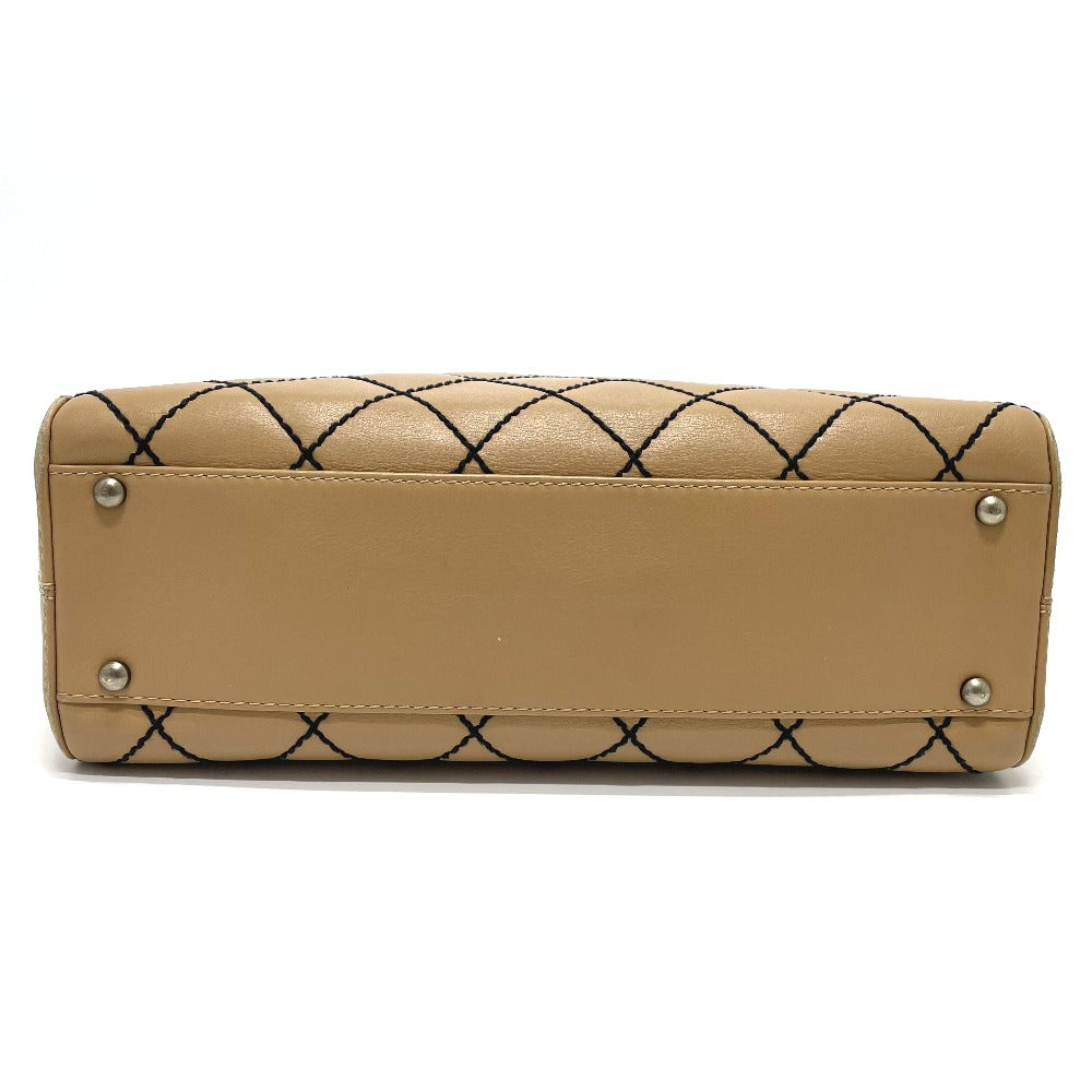 CHANEL Handbag lambskin beige CC COCO Mark Wild stitch Women