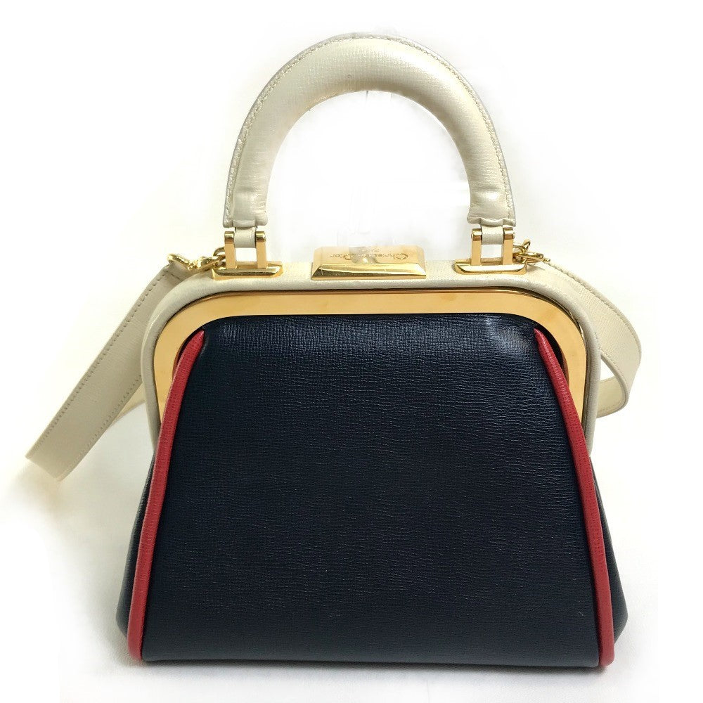 Christian Dior Handbag leather Navy x White type x Red Tricolor Vintage Gamaguchi Women