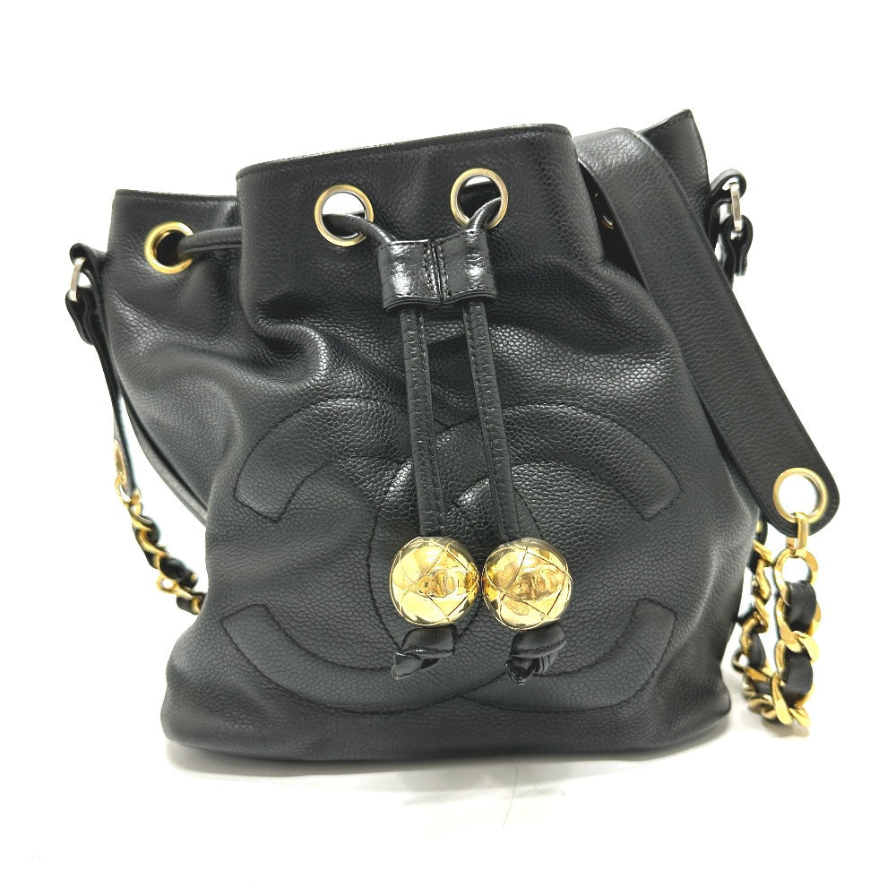 CHANEL Shoulder Bag Caviar skin black COCO Mark Dekacoco drawstring purse