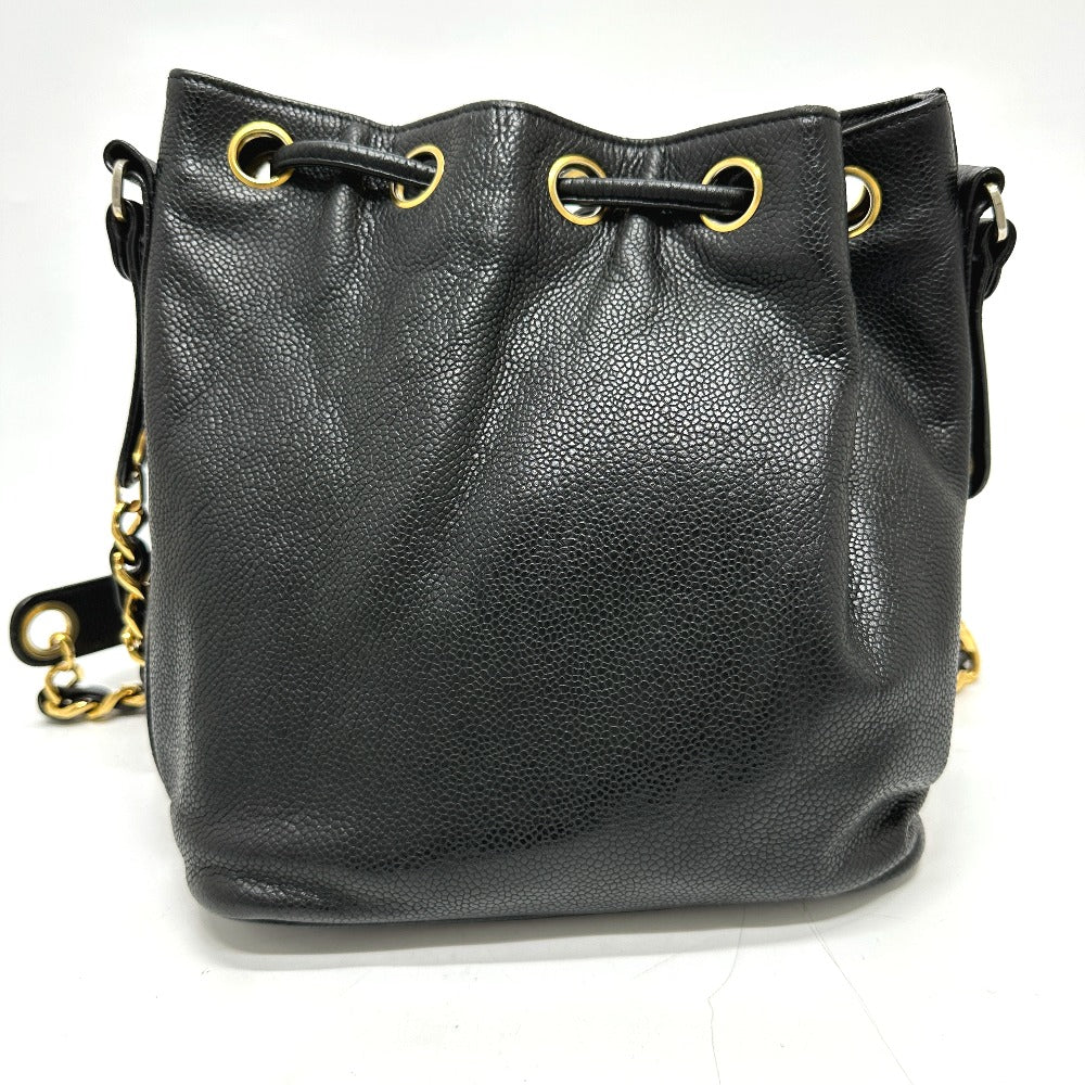 CHANEL Shoulder Bag Caviar skin black COCO Mark Dekacoco drawstring purse