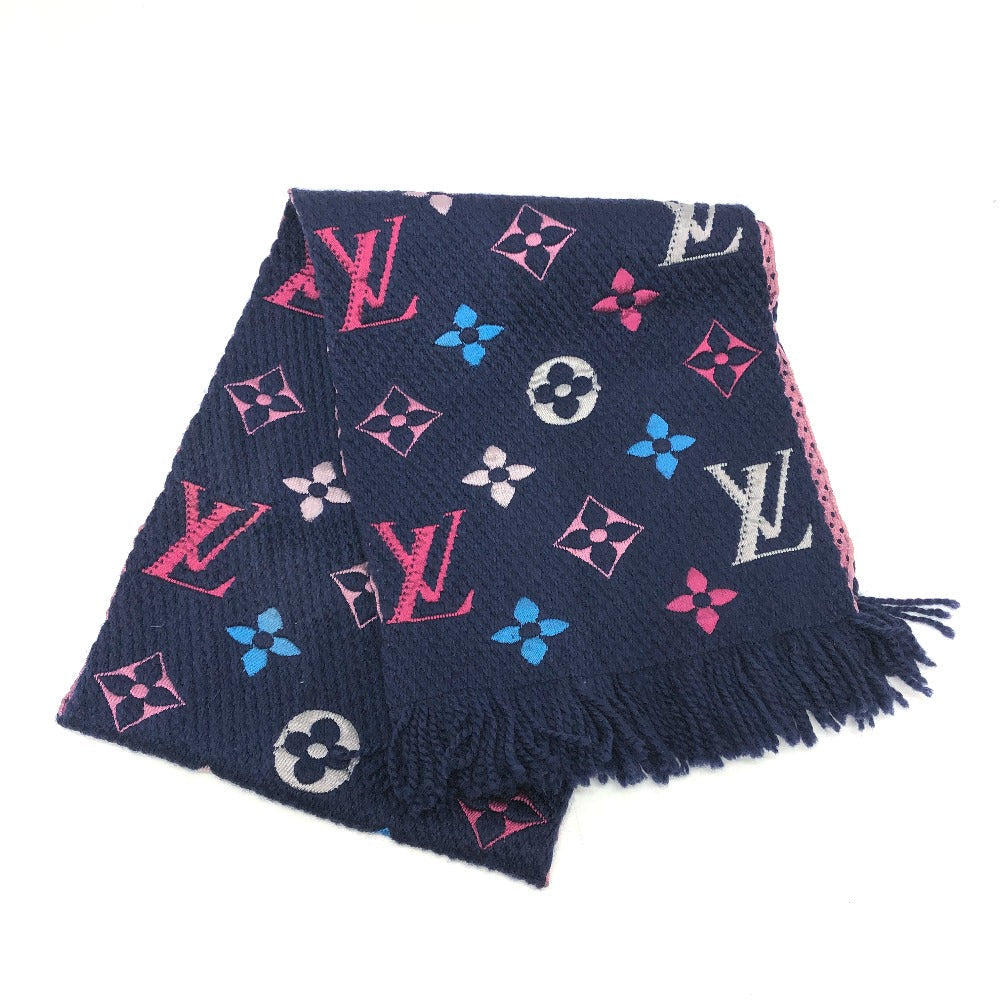 LOUIS VUITTON Scarf M70899 Wool, Silk Navy x pink Monogram Escharp Logo Mania Rainbow Women