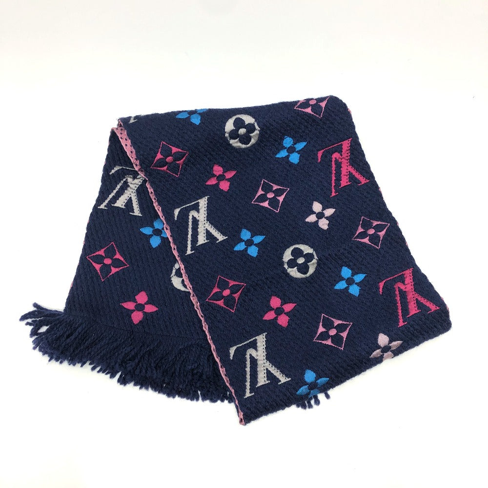 LOUIS VUITTON Scarf M70899 Wool, Silk Navy x pink Monogram Escharp Logo Mania Rainbow Women