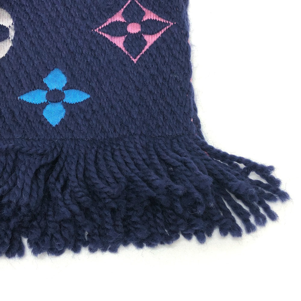 LOUIS VUITTON Scarf M70899 Wool, Silk Navy x pink Monogram Escharp Logo Mania Rainbow Women