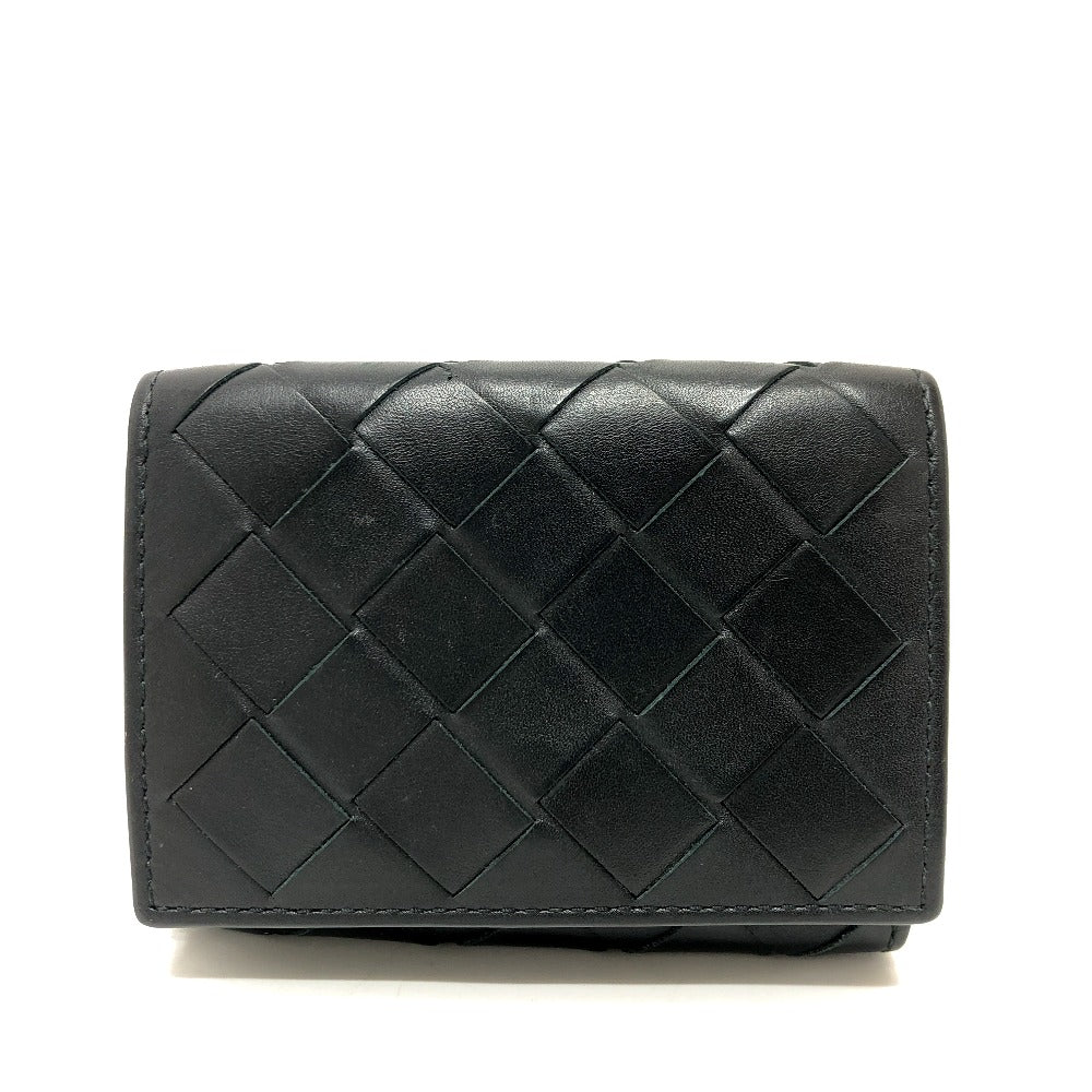 BOTTEGAVENETA Trifold wallet 592678 leather black INTRECCIATO Compact wallet Women