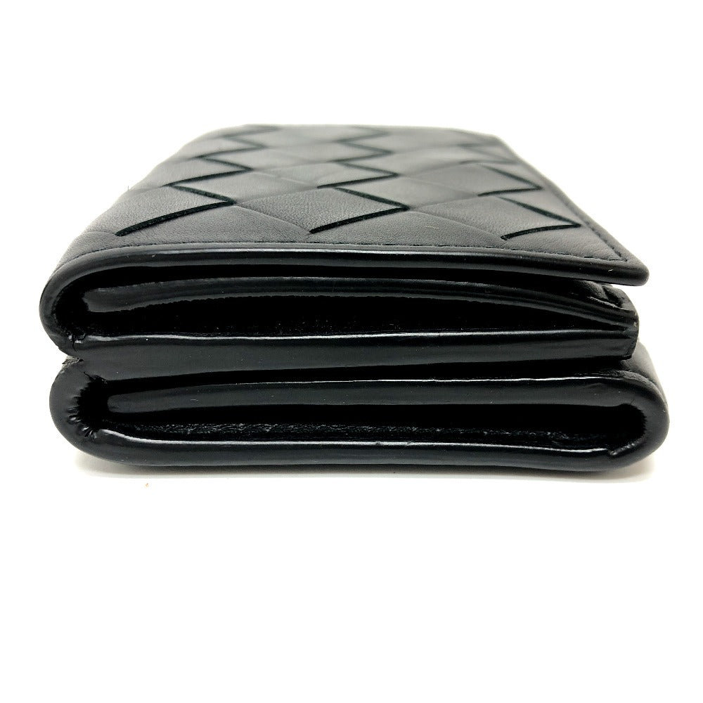 BOTTEGAVENETA Trifold wallet 592678 leather black INTRECCIATO Compact wallet Women