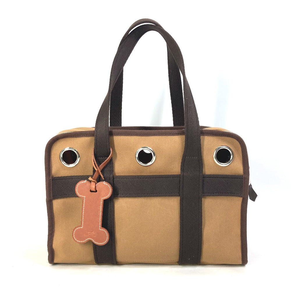 HERMES Boston Duffel bag H800639EK01 Nylon, Cotton, Polyurethane Brown Pet Dog Tote Bag Bag for small dogs under 5kg Dog carry unisex(Unisex)