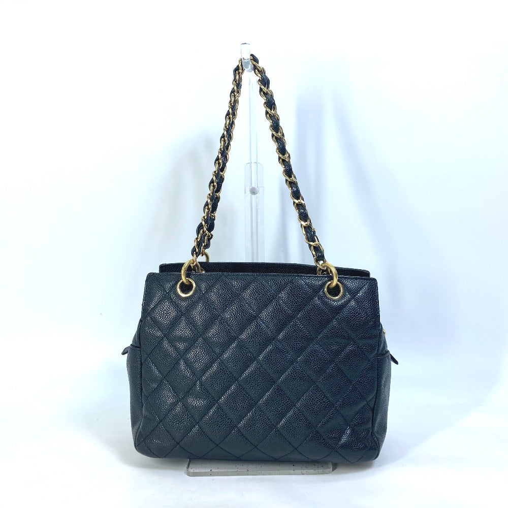 CHANEL Shoulder Bag Caviar skin black CC COCO Mark Matrasse quilting Women