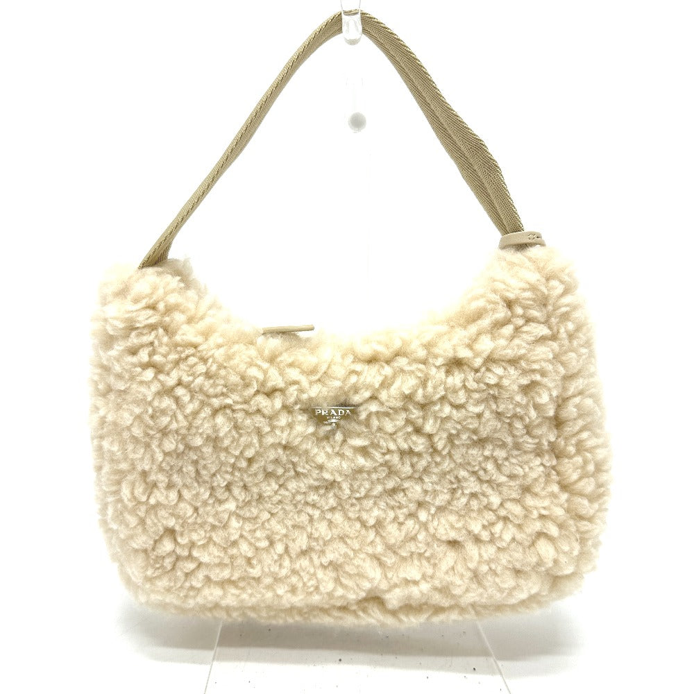 PRADA Handbag 1NE515 Sheep fur beige Triangle logo