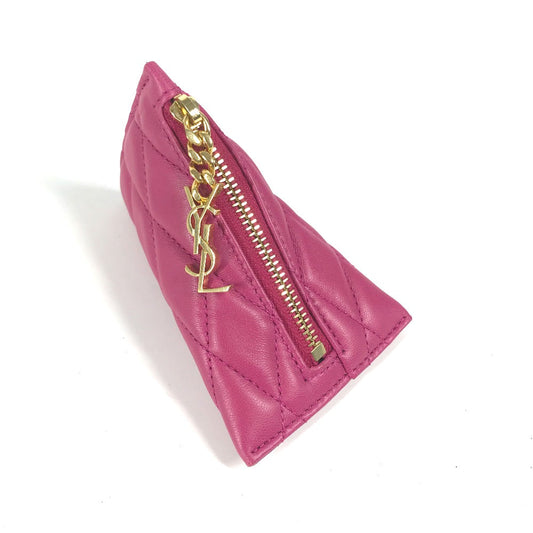SAINT LAURENT PARIS Coin case leather pink Quilting Triangle