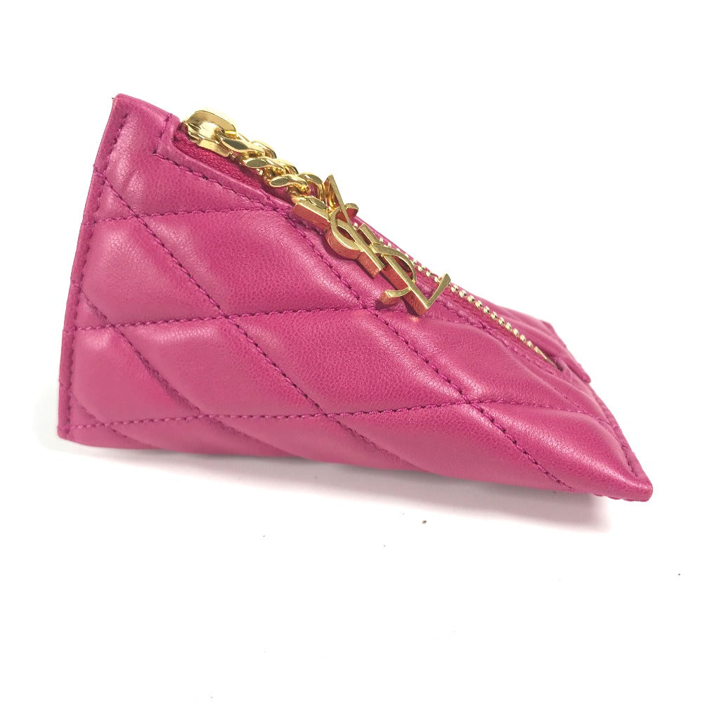 SAINT LAURENT PARIS Coin case leather pink Quilting Triangle