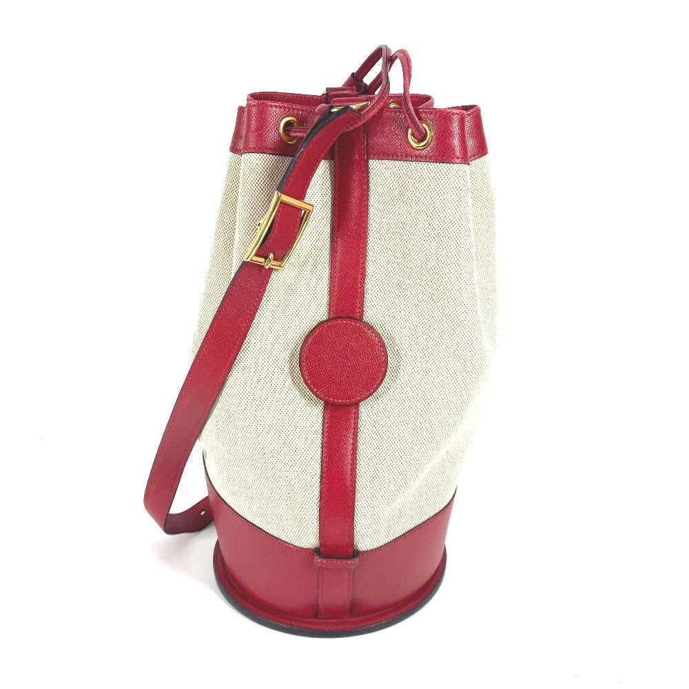HERMES Shoulder Bag Leather / canvas Red vintage Standy