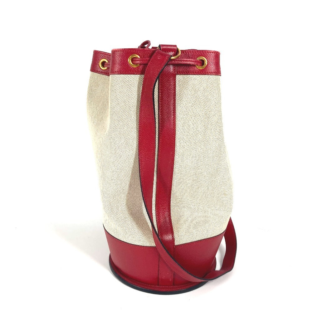 HERMES Shoulder Bag Leather / canvas Red vintage Standy