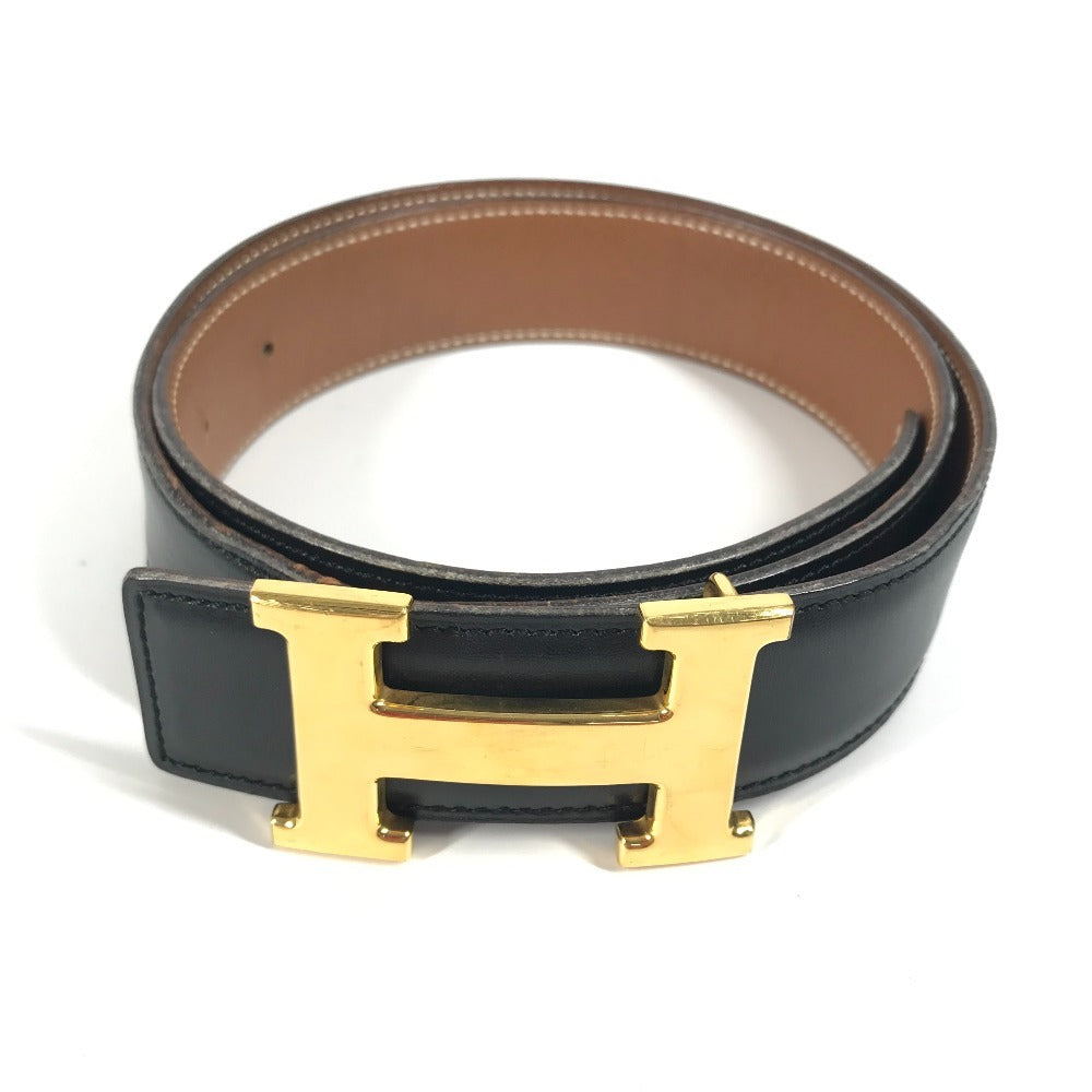 HERMES belt leather black Reversible H belt 74