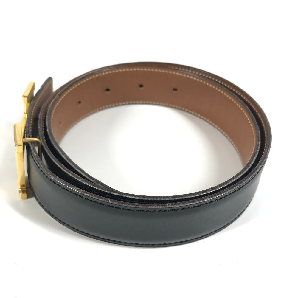 HERMES belt leather black Reversible H belt 74