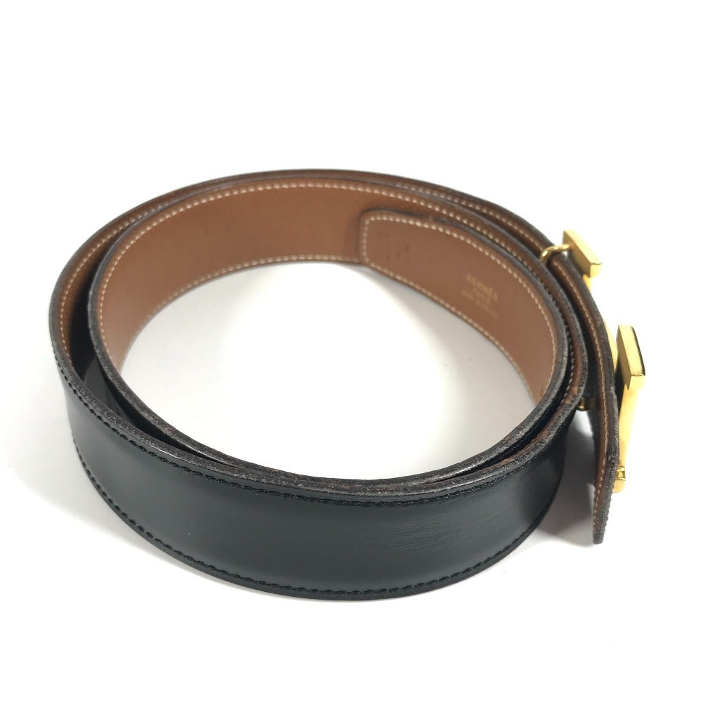 HERMES belt leather black Reversible H belt 74