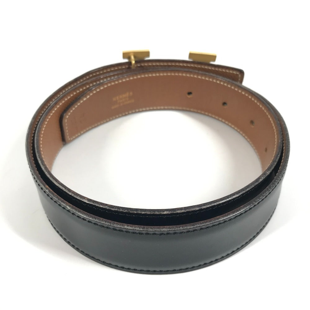 HERMES belt leather black Reversible H belt 74