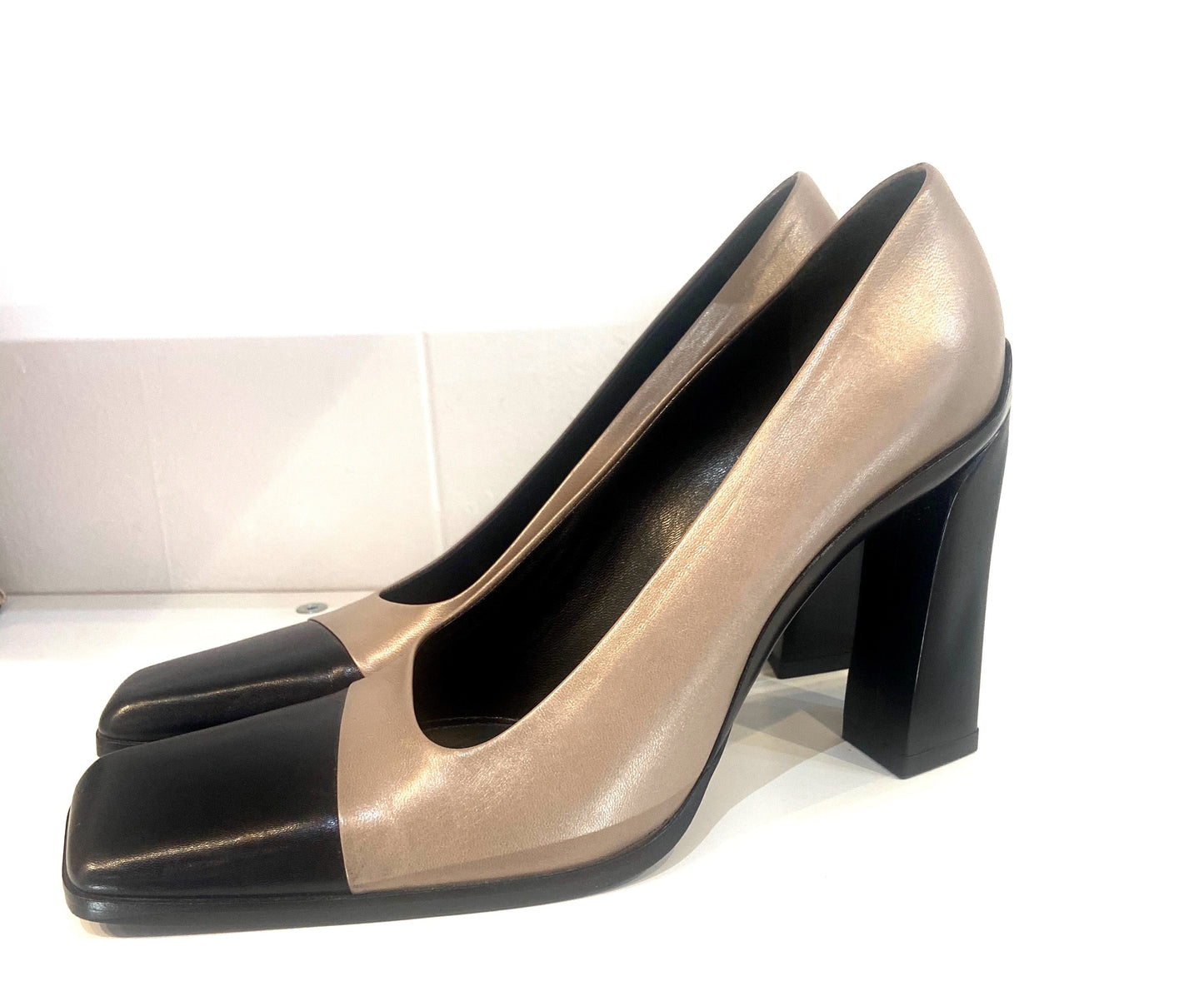 PRADA COLORBLOCK SQUARE TOE PUMPS