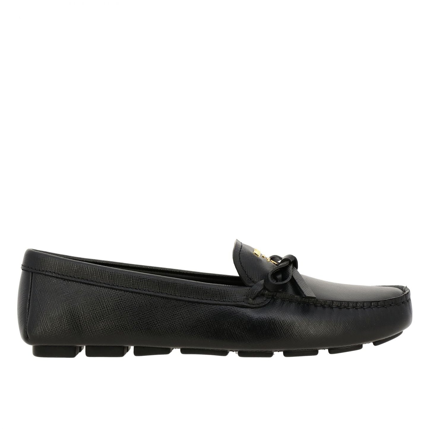 PRADA LEATHER LOGO LOAFERS