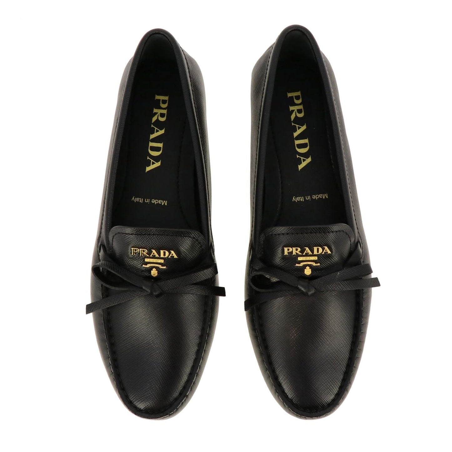 PRADA LEATHER LOGO LOAFERS