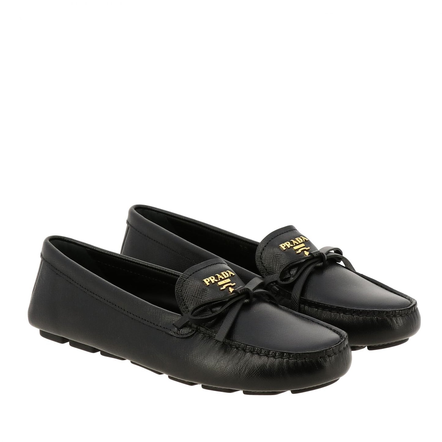 PRADA LEATHER LOGO LOAFERS