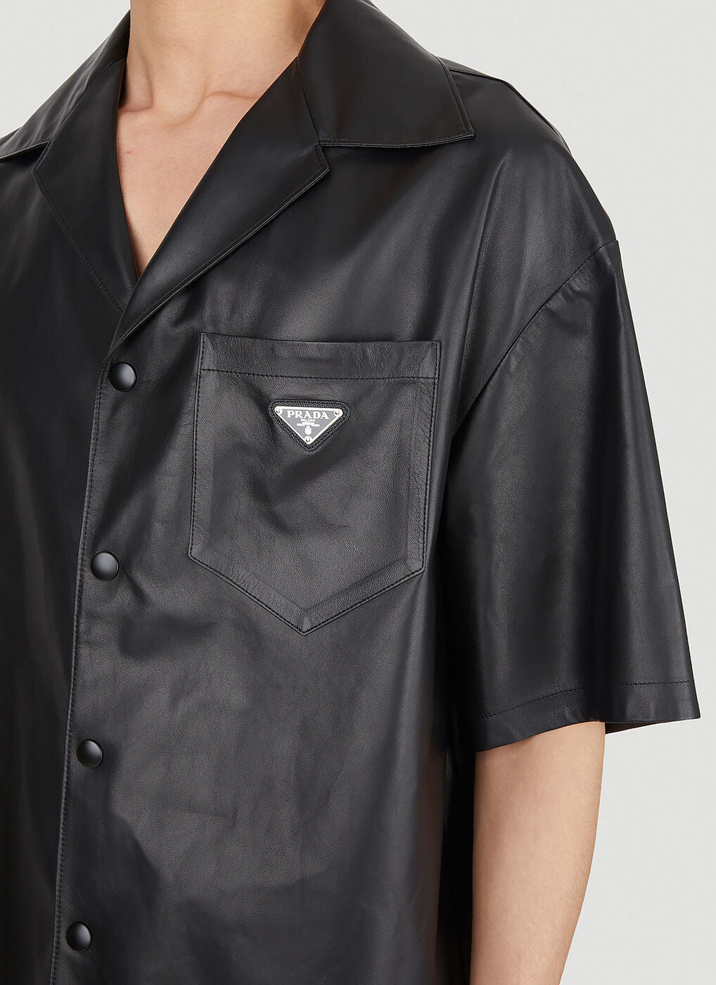 PRADA LUNA ROSSA TRIANFLE LOGO NAPPA LEATHER SHIRT