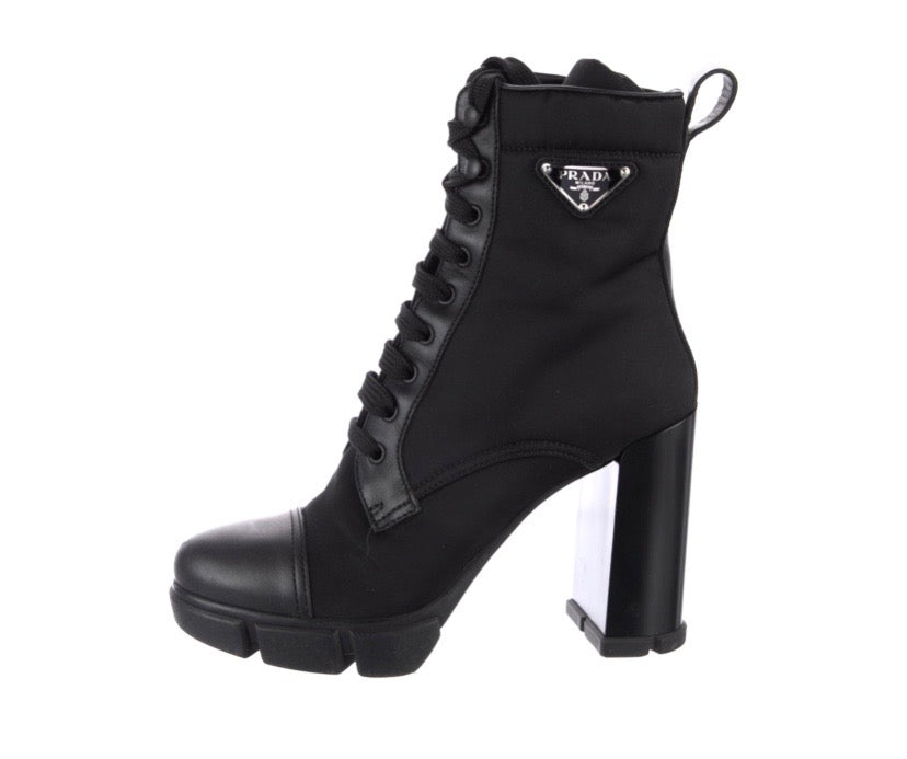 PRADA MONOLITH RE-NYLON TRIANGLE LOGO ANKLE BOOTS