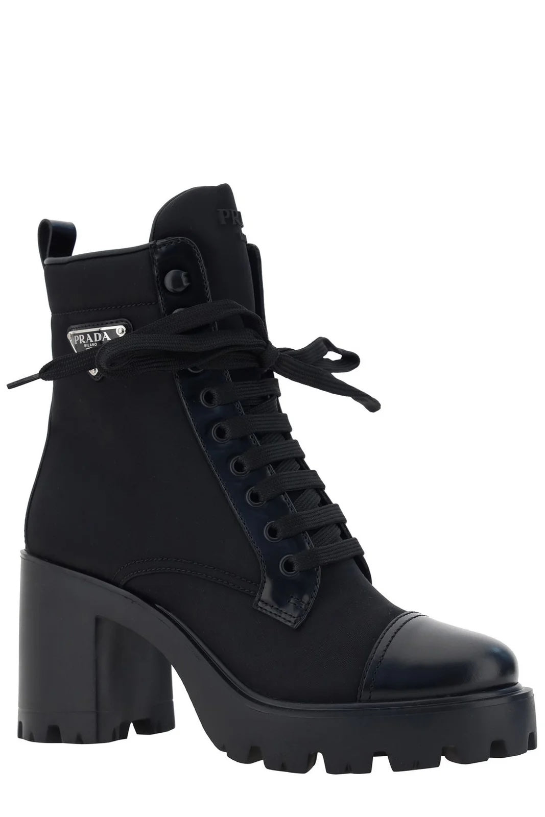 PRADA MONOLITH RE-NYLON TRIANGLE LOGO ANKLE BOOTS