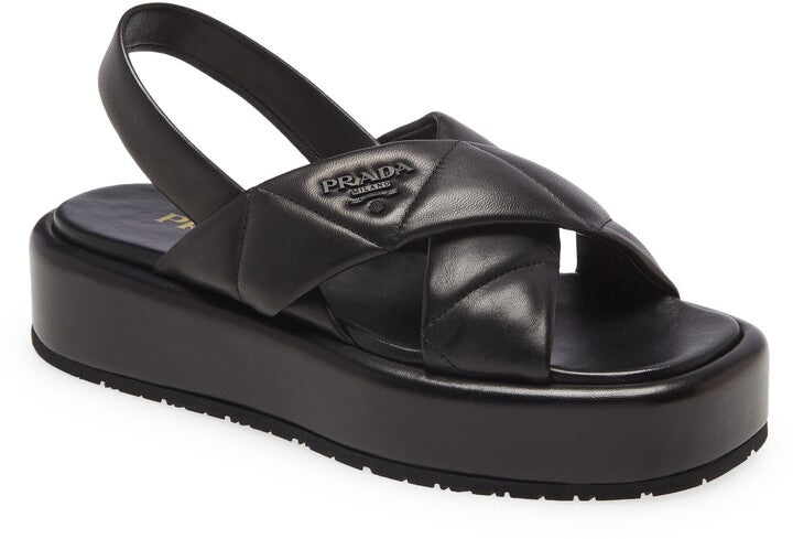 PRADA SOFT QUILTED NAPPA LEATHER PLATFORM SLINGBACK SANDALS