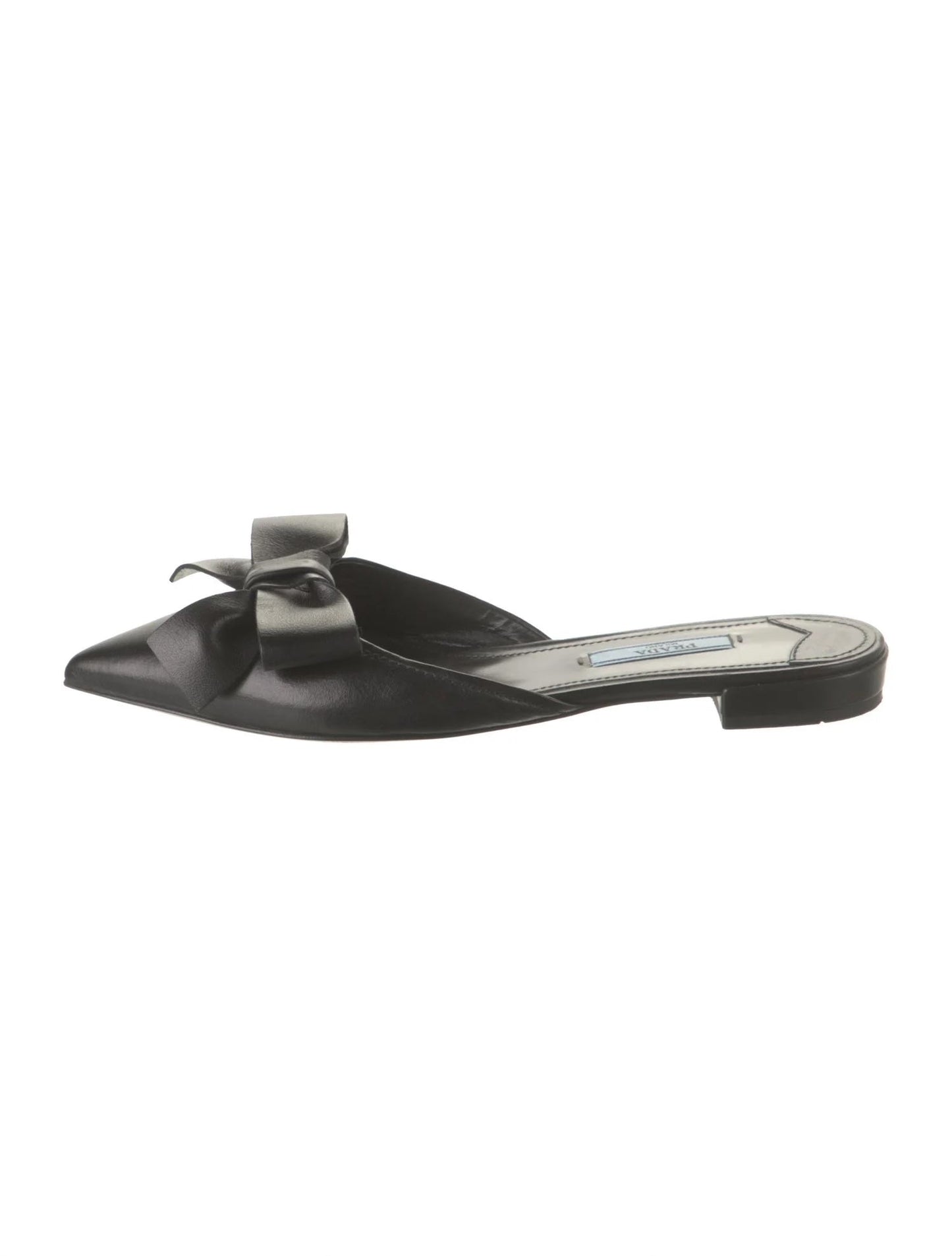 PRADA POINTED TOE BOW SLIDES