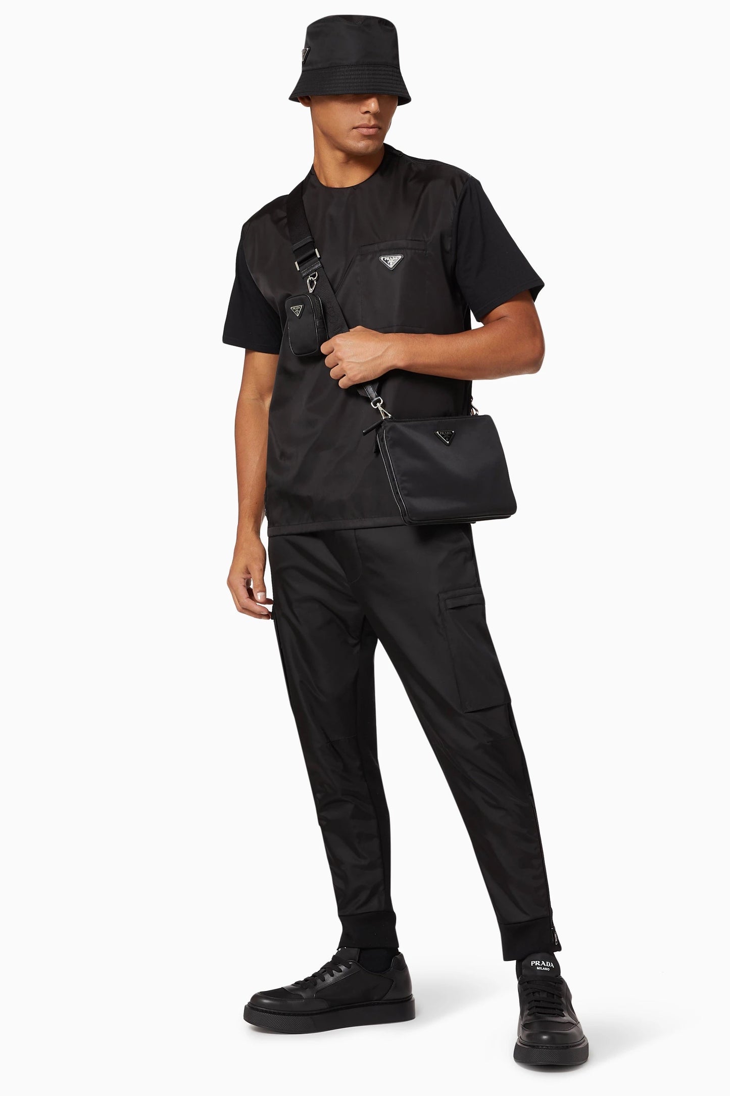 PRADA RE-NYLON AND JERSEY MEN'S T-SHIRT