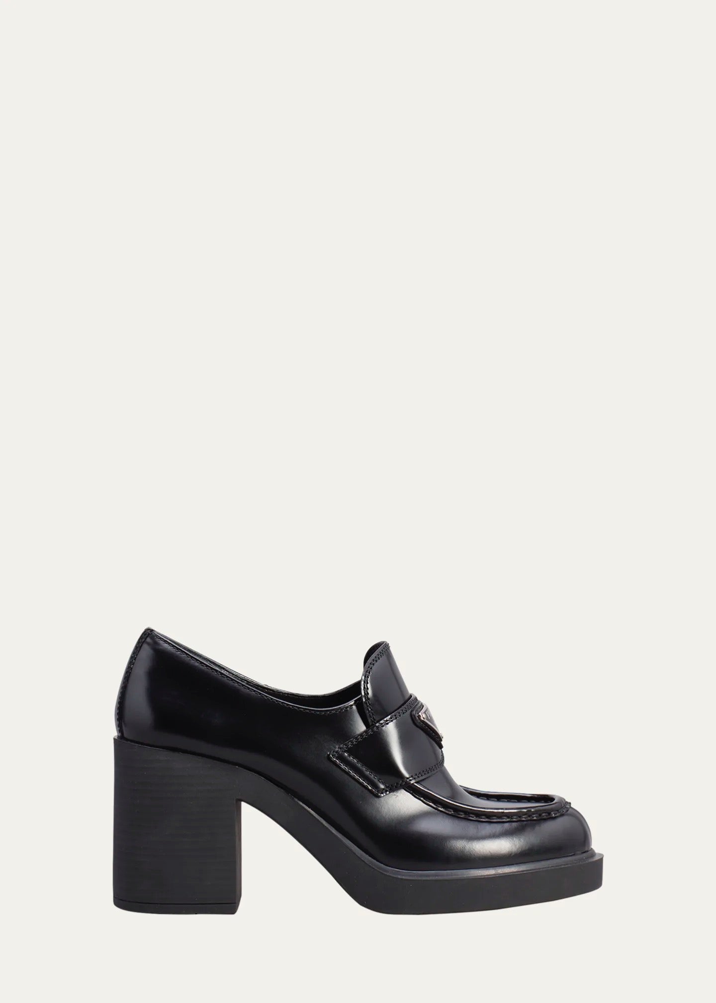 PRADA SPAZZOLATO TRIANGLE LOGO BRUSHED LEATHER LOAFERS