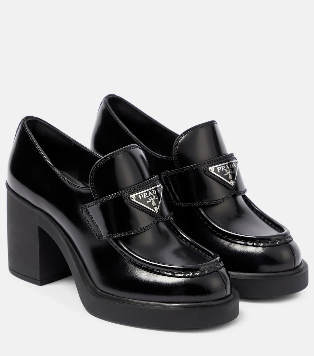 PRADA SPAZZOLATO TRIANGLE LOGO BRUSHED LEATHER LOAFERS