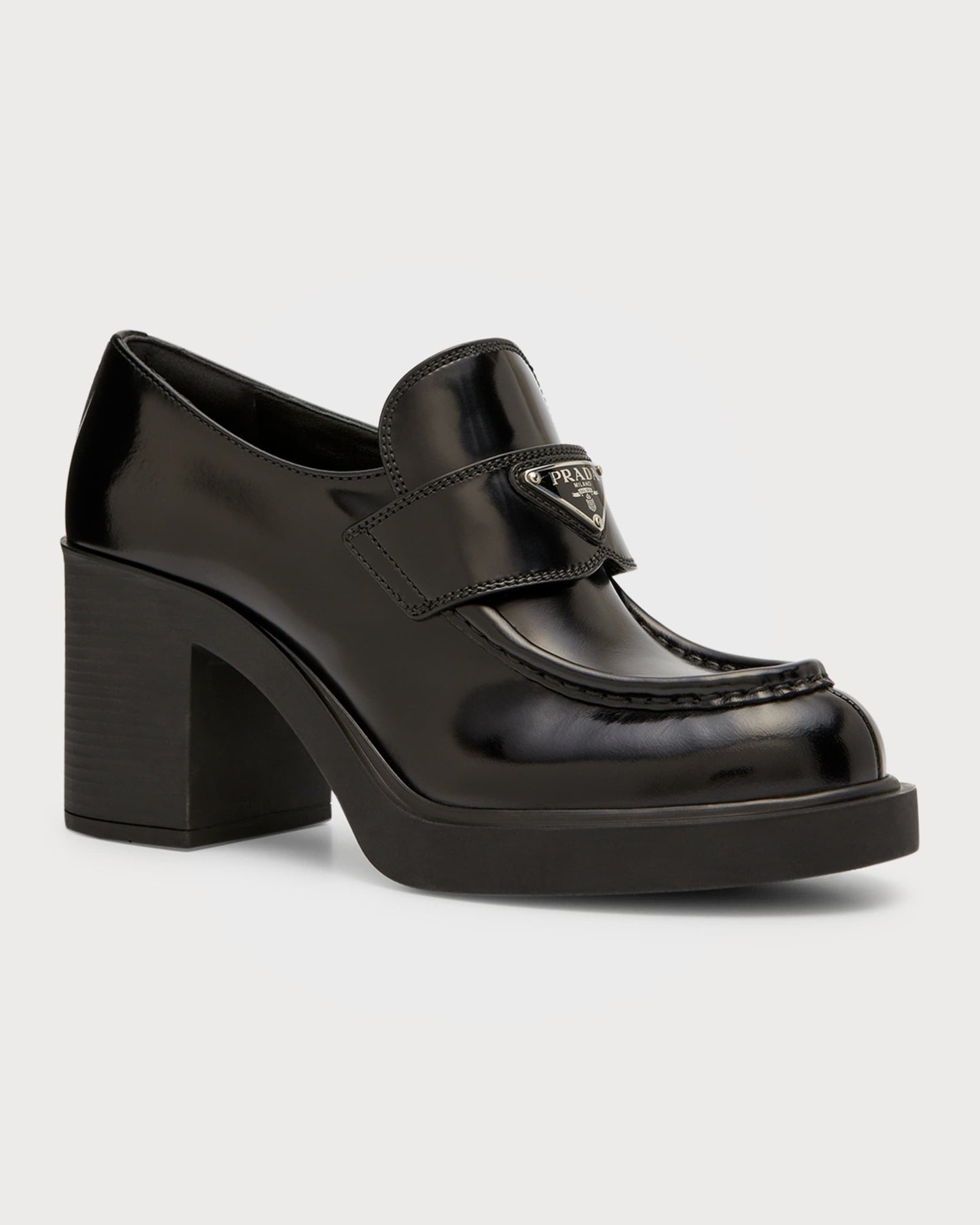 PRADA SPAZZOLATO TRIANGLE LOGO BRUSHED LEATHER LOAFERS