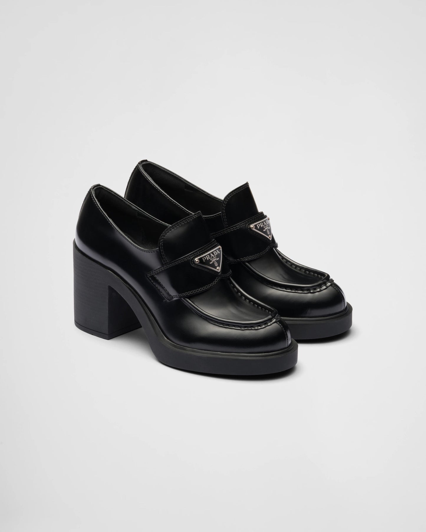 PRADA SPAZZOLATO TRIANGLE LOGO BRUSHED LEATHER LOAFERS