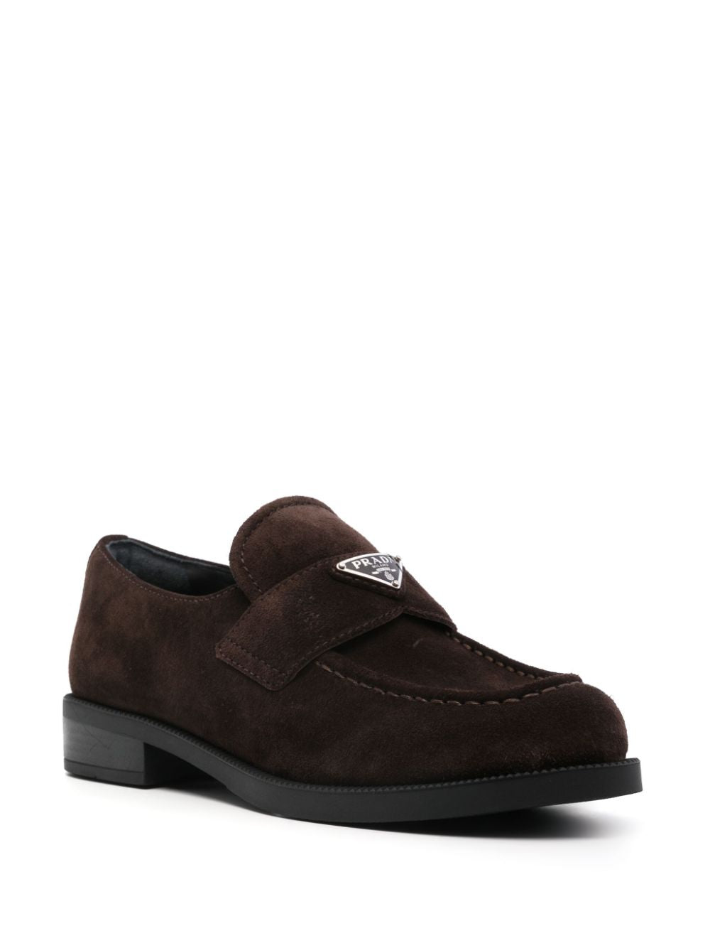 PRADA TRIANGLE LOGO SUEDE SLIP-ON LOAFERS