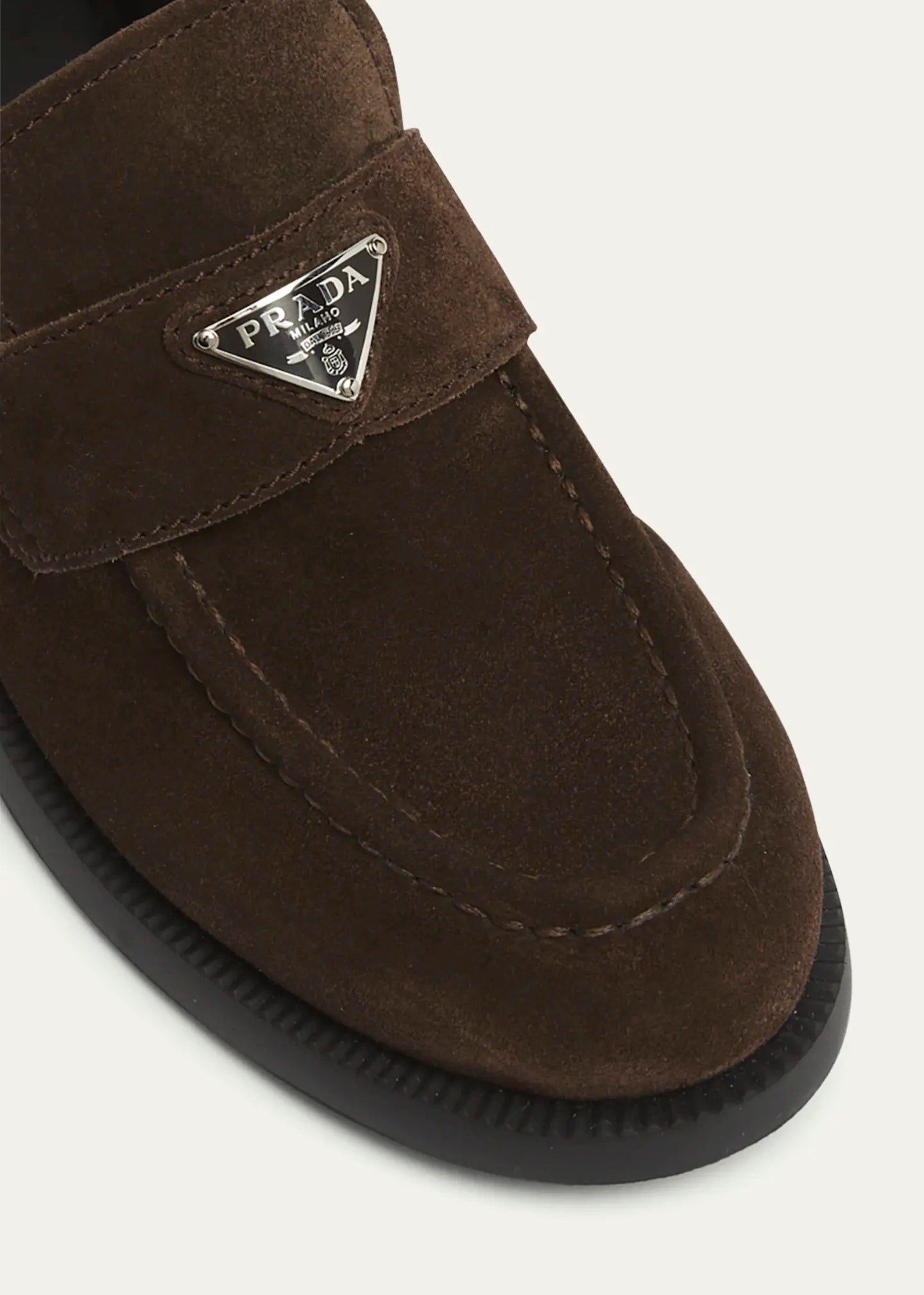 PRADA TRIANGLE LOGO SUEDE SLIP-ON LOAFERS