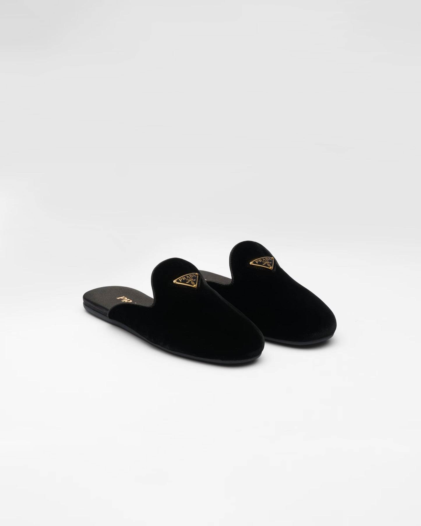 PRADA VELVET LOGO MULES