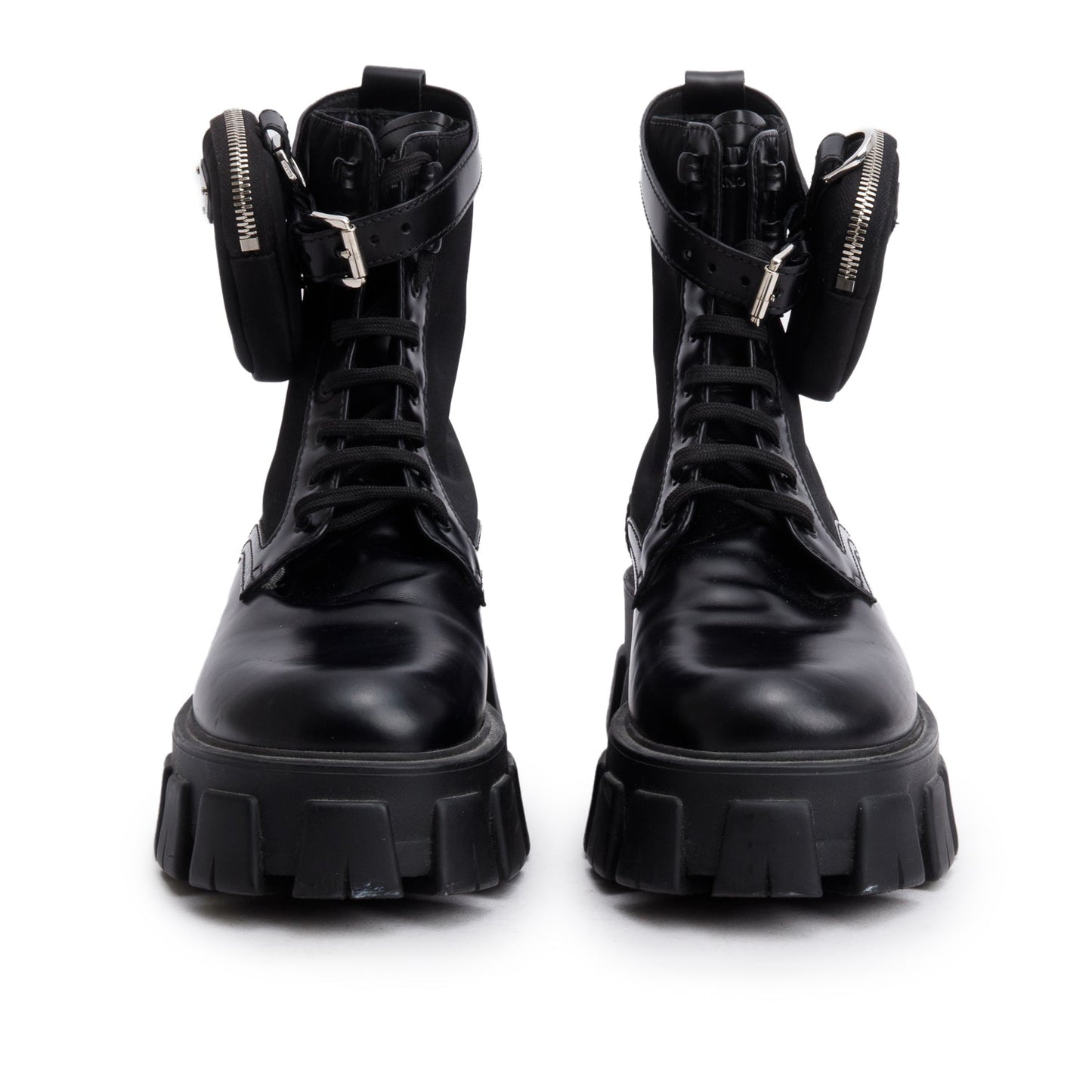 Prada Black Monolith Leather and Re-Nylon Boots with Pouch, Men’s Size 40.5
