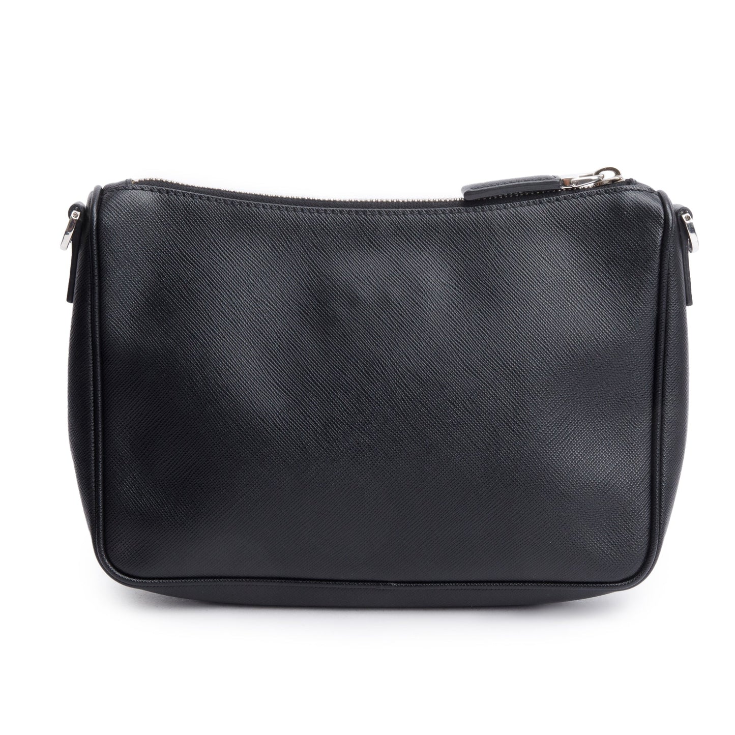 Prada 2020 Black Saffiano Travel Pocket Zippered Shoulder Bag