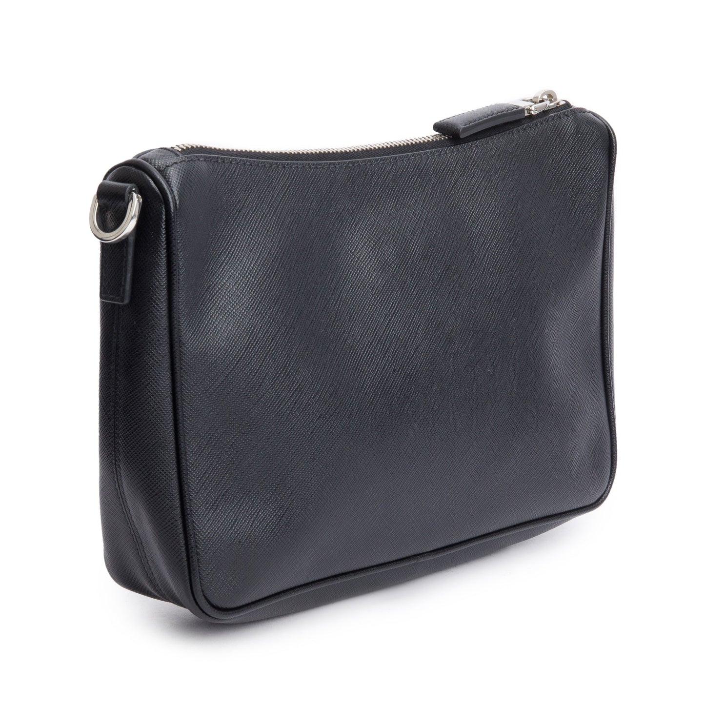 Prada 2020 Black Saffiano Travel Pocket Zippered Shoulder Bag