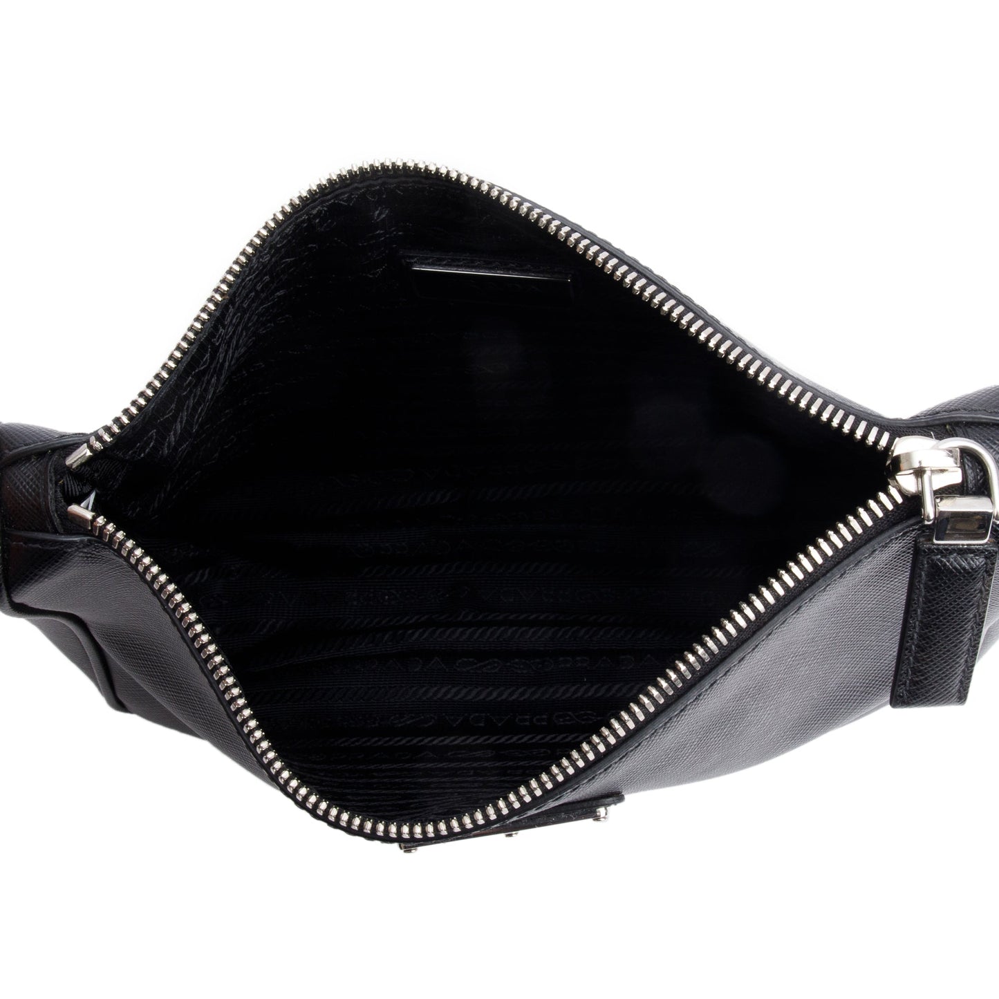 Prada 2020 Black Saffiano Travel Pocket Zippered Shoulder Bag