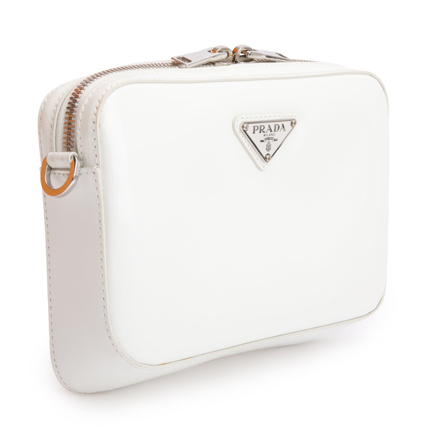 Prada 2021 White Spazzolato Leather Small Brique Crossbody Bag