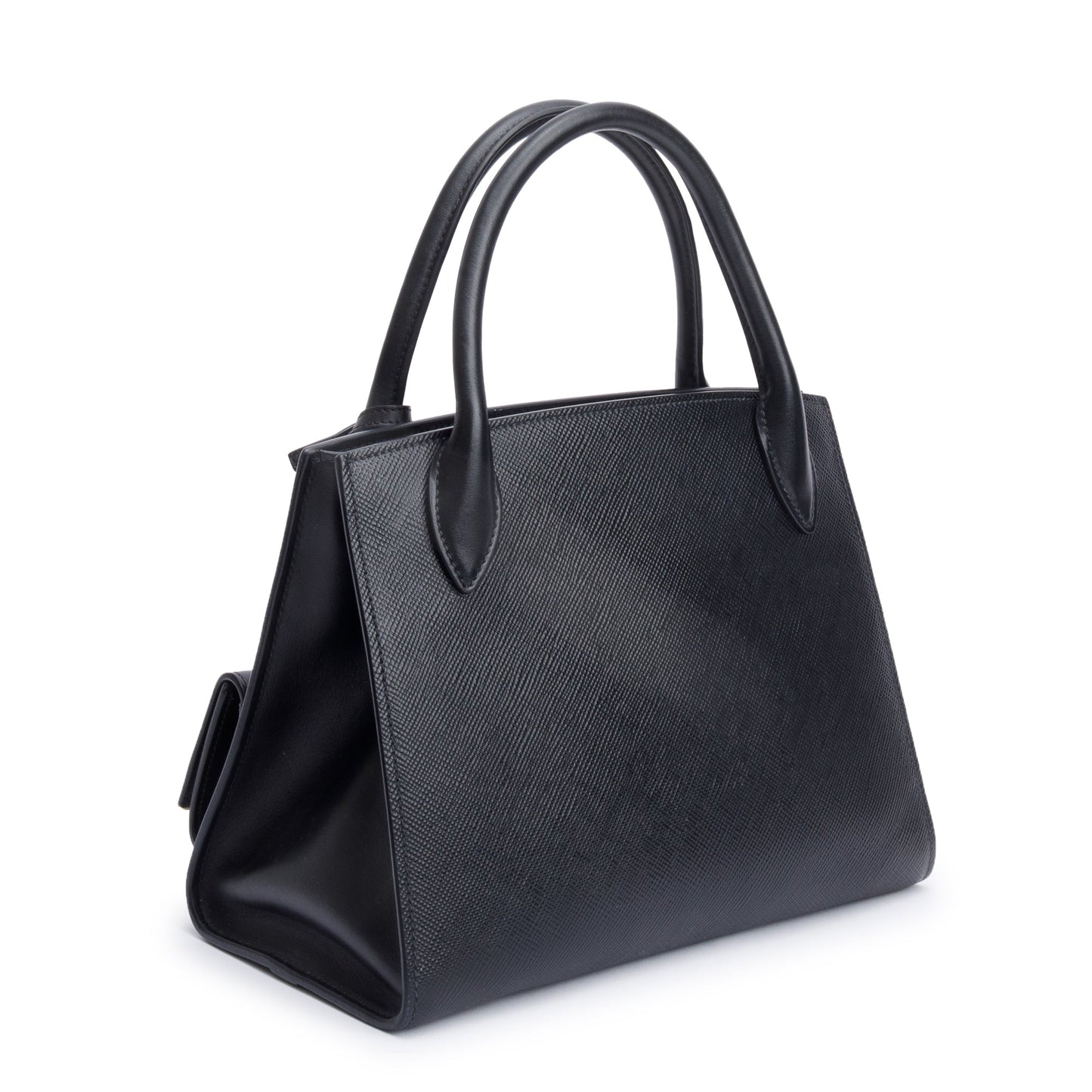 Prada 2022 Black Saffiano Cuir Small Monochrome Top Handle Tote
