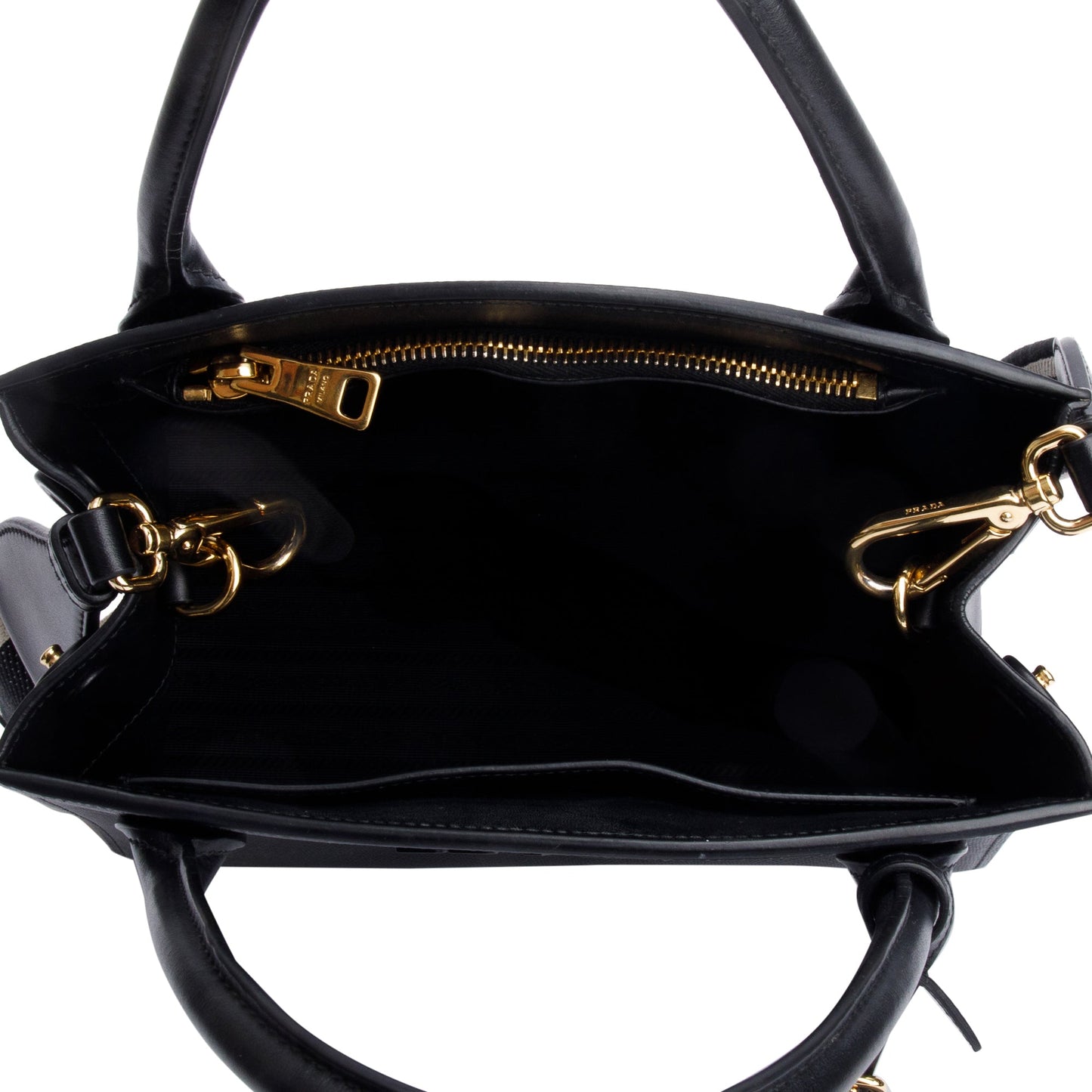 Prada 2022 Black Saffiano Cuir Small Monochrome Top Handle Tote