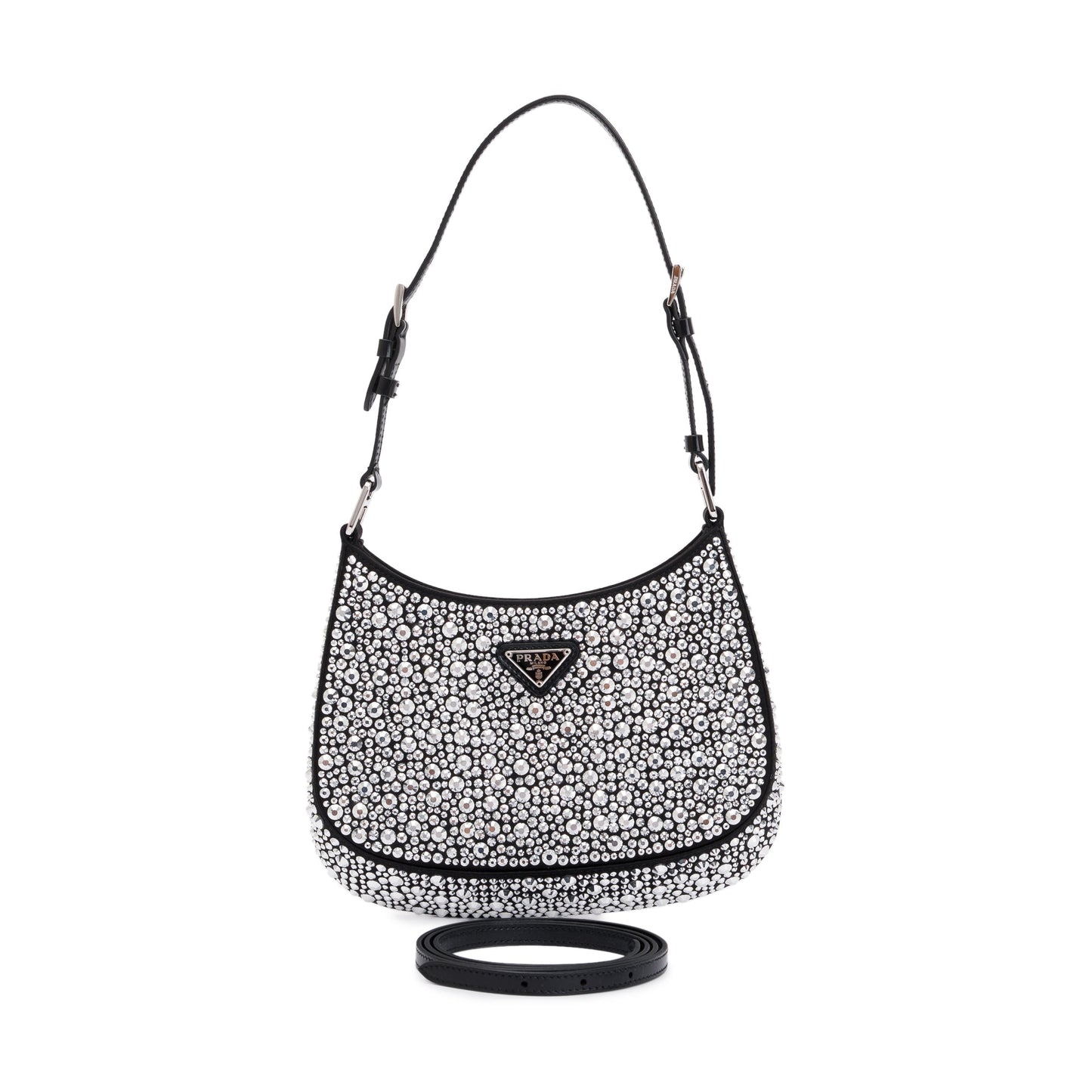 Prada 2022 Black Satin Crystal Cleo Shoulder Bag