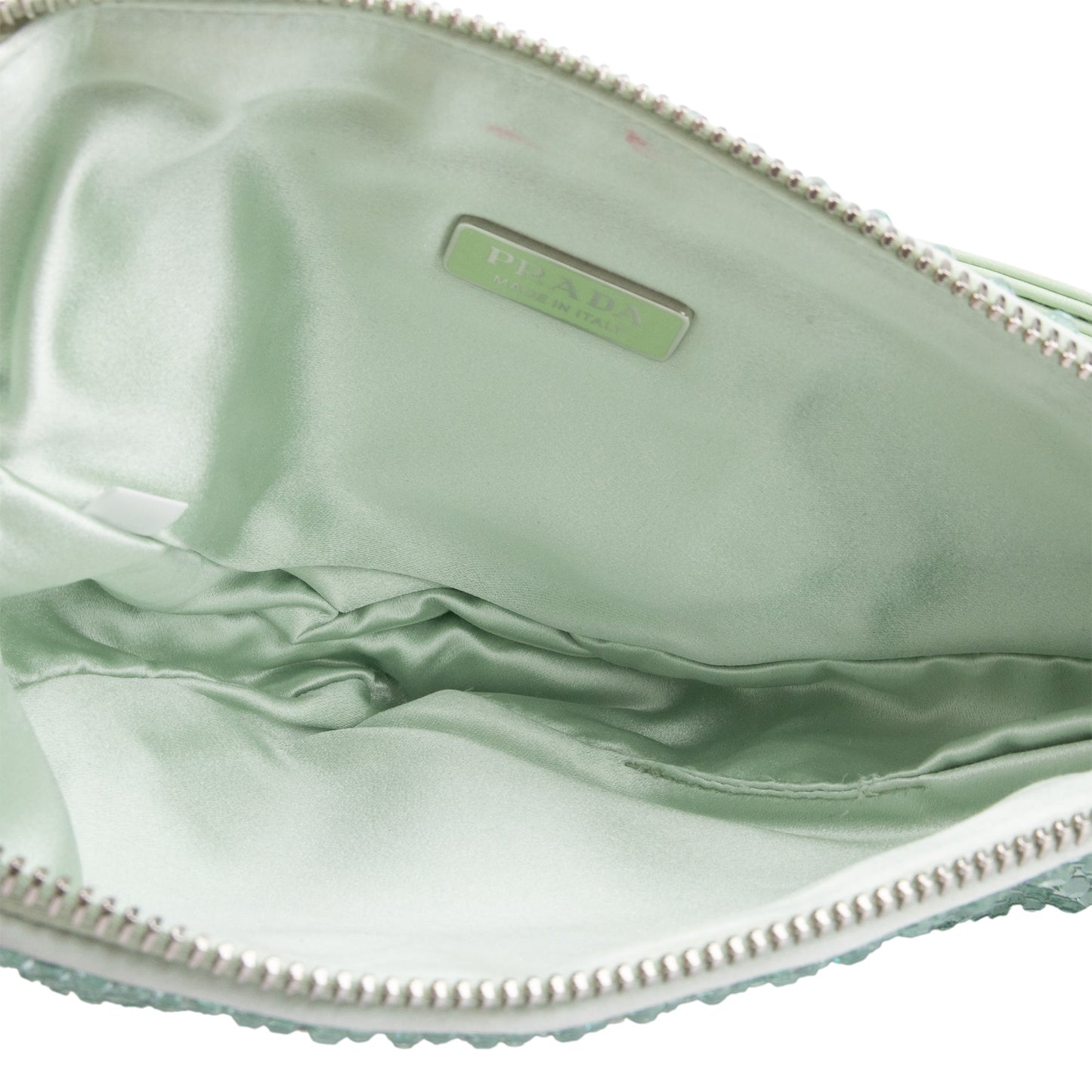Prada 2022 Green Satin Crystal Enamel Triangle Bag