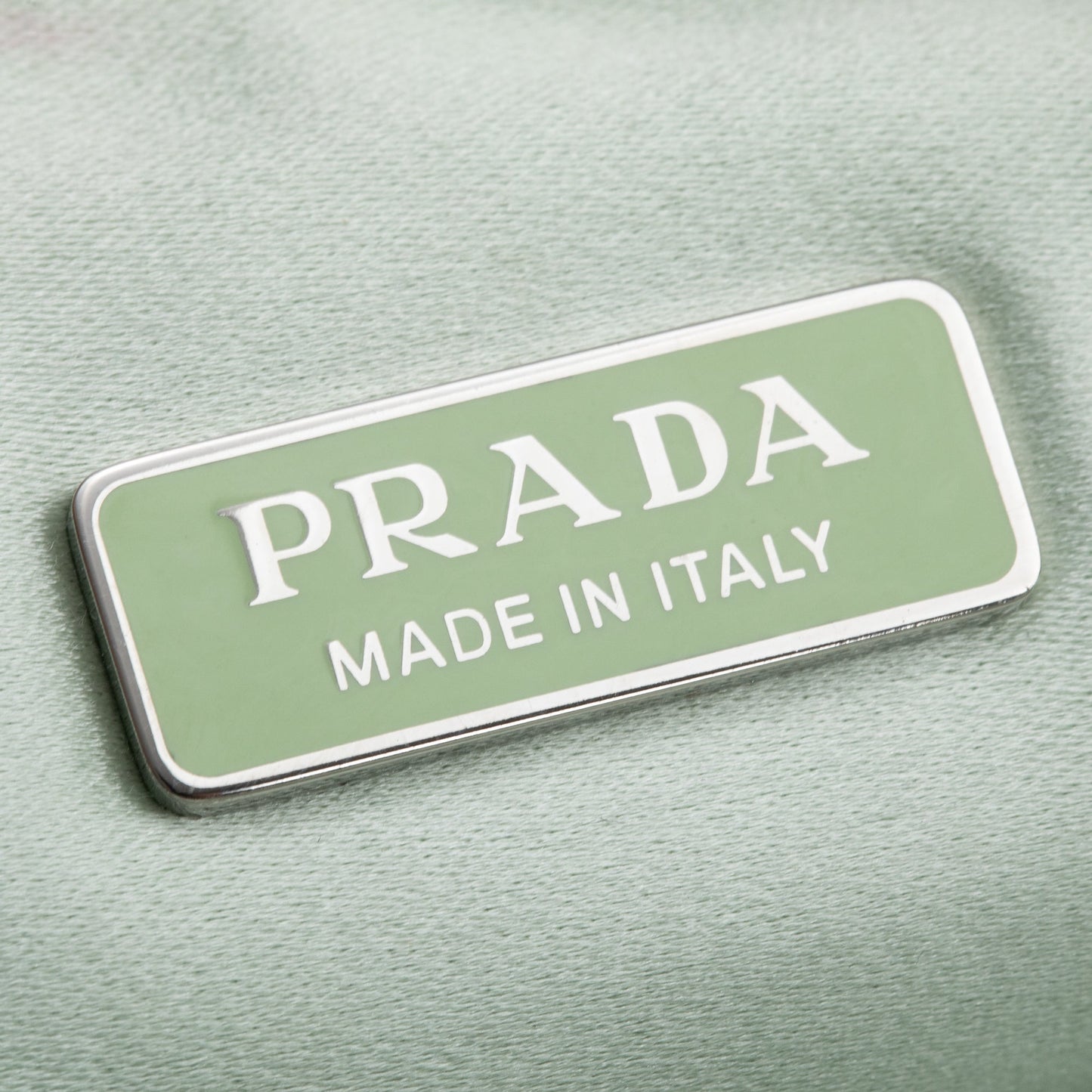 Prada 2022 Green Satin Crystal Enamel Triangle Bag