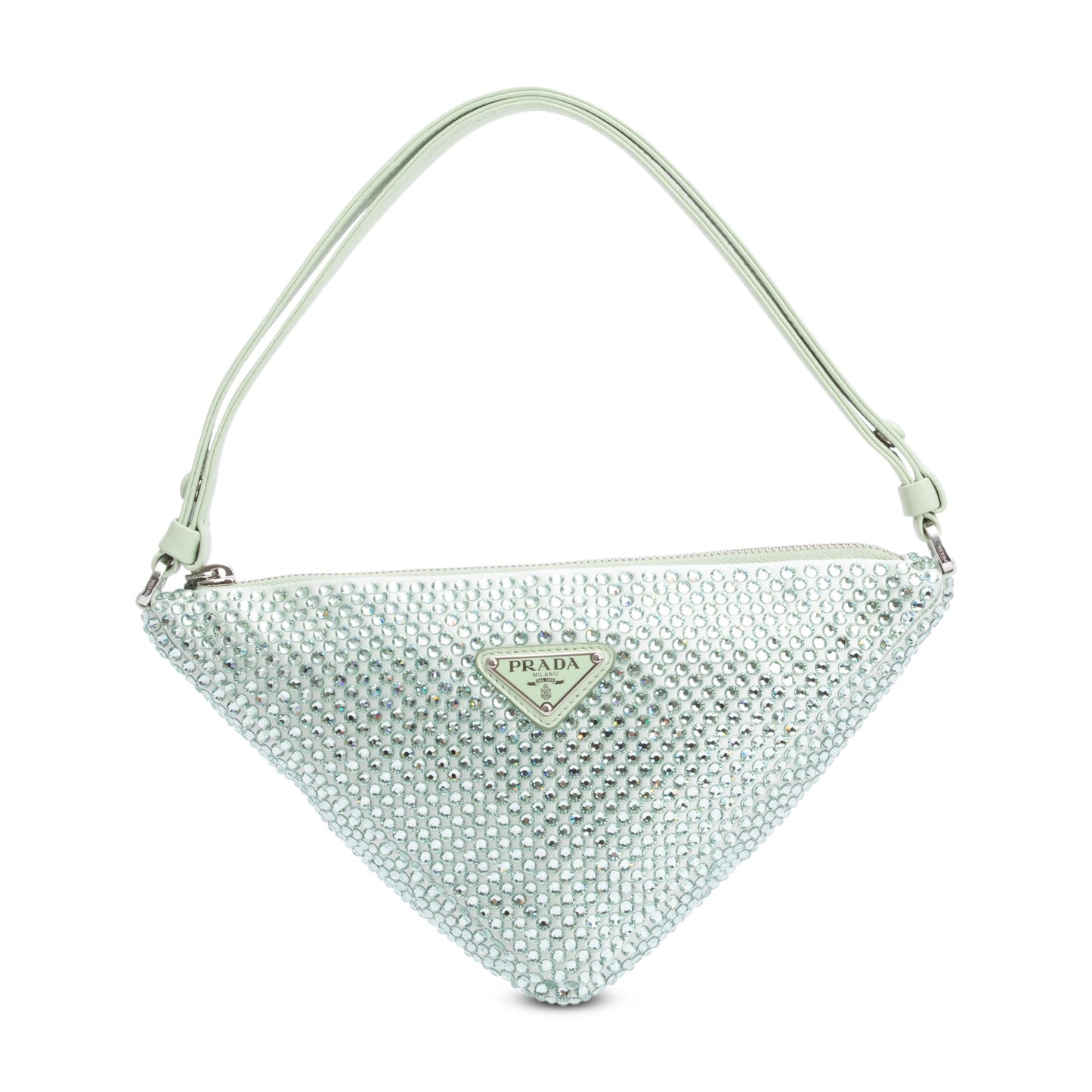 Prada 2022 Green Satin Crystal Enamel Triangle Bag
